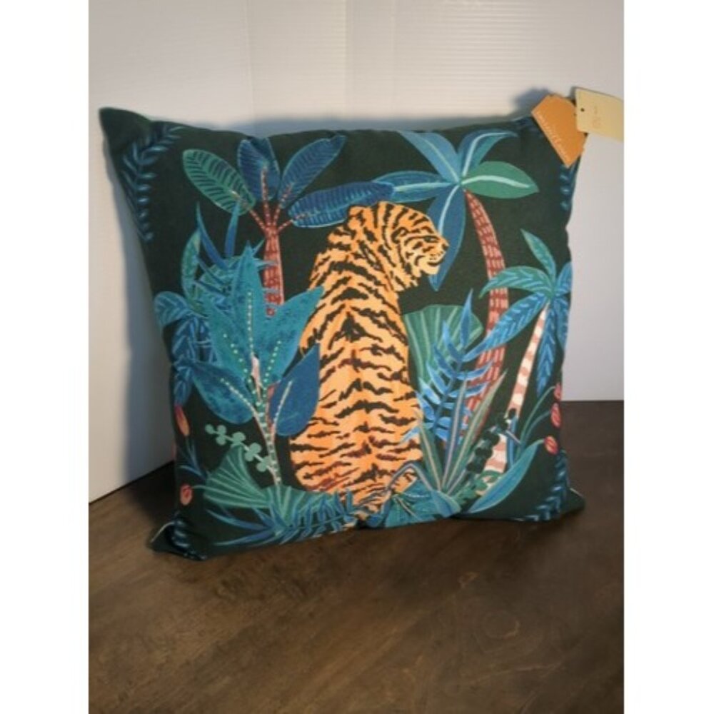Distant Lands 18" Multicolor Tiger Throw Pillow In Beautiful Blues/Greens/Orange